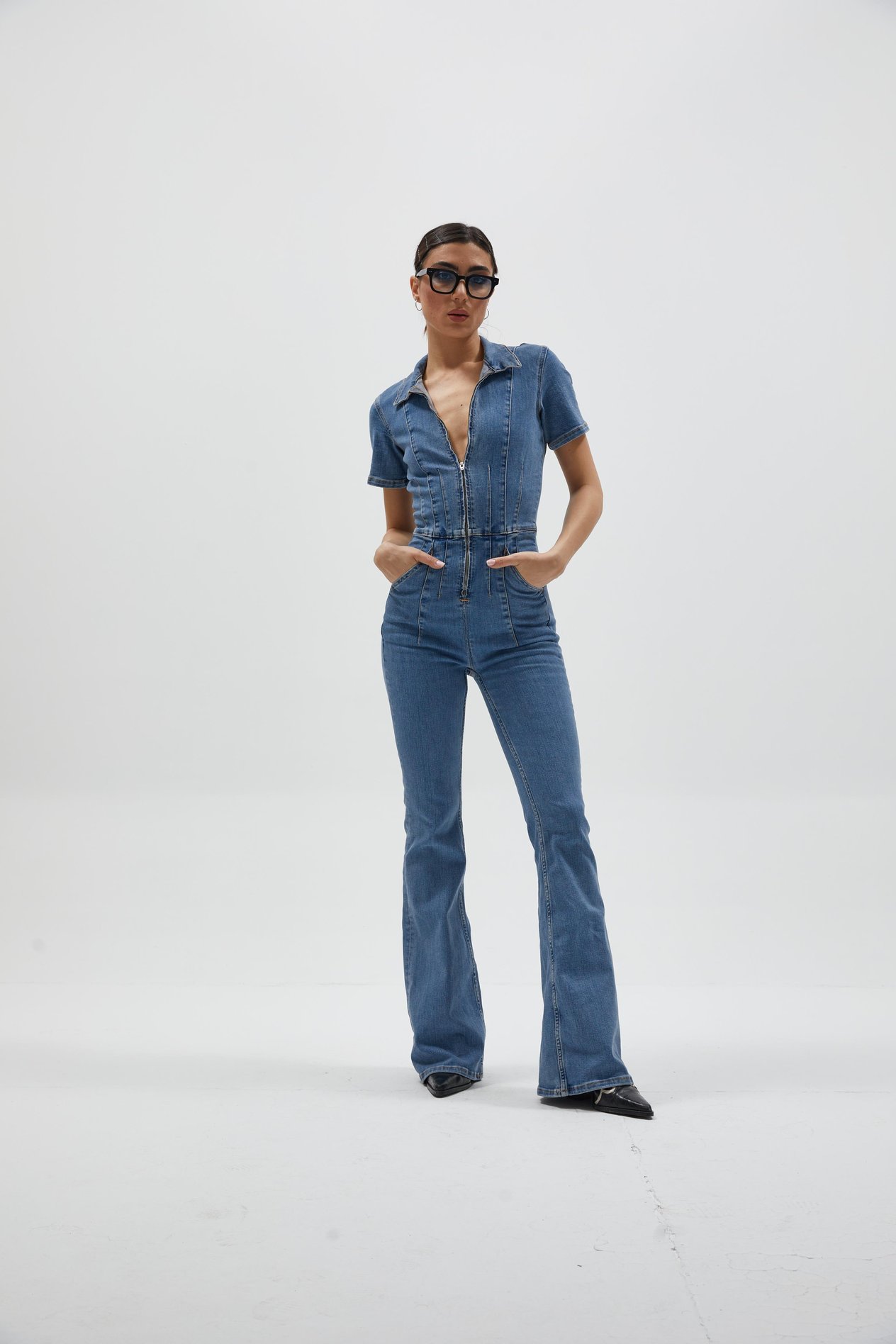 İspanyol Paça Denim Tulum 