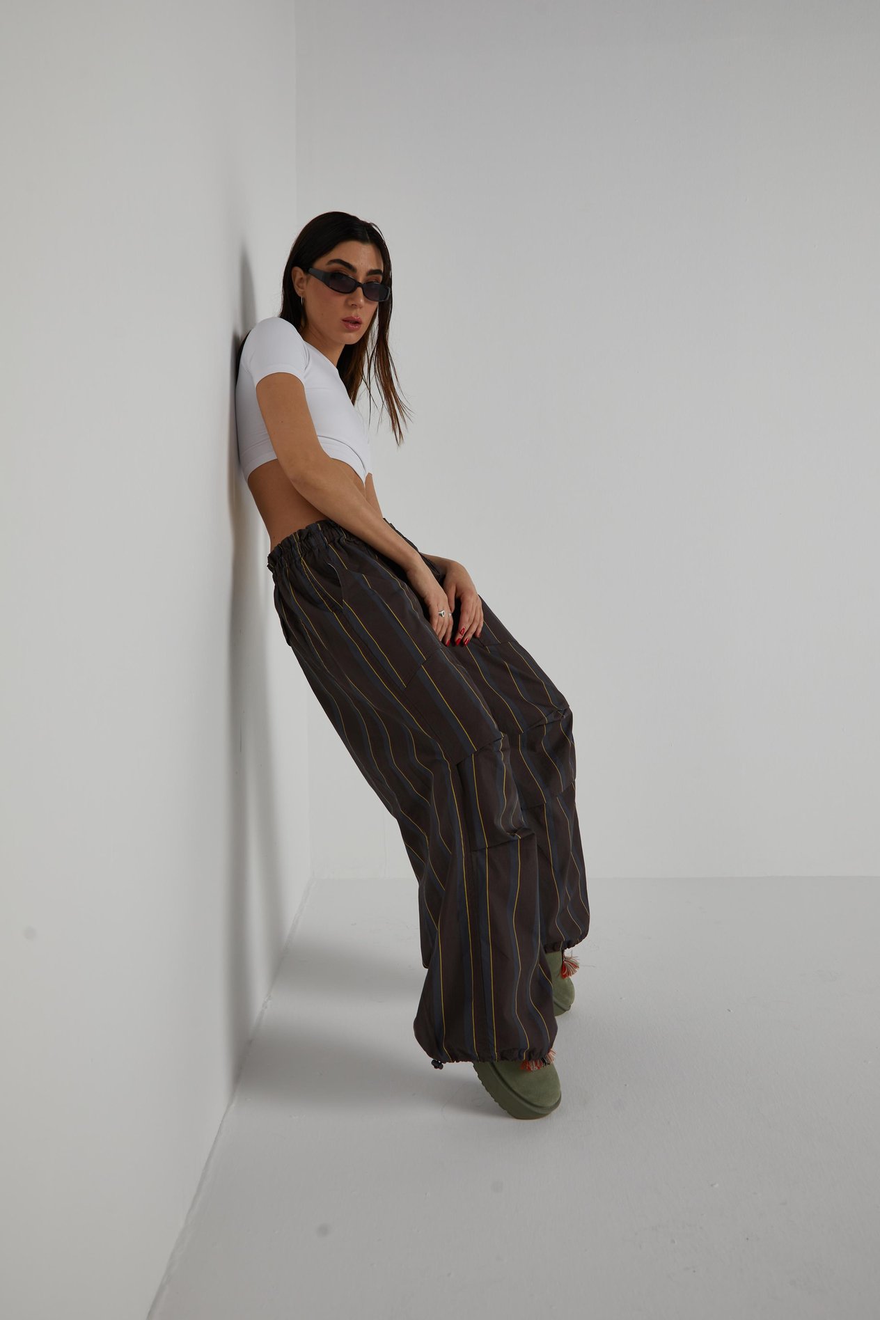 Kahve Çizgili Baggy Pantolon 