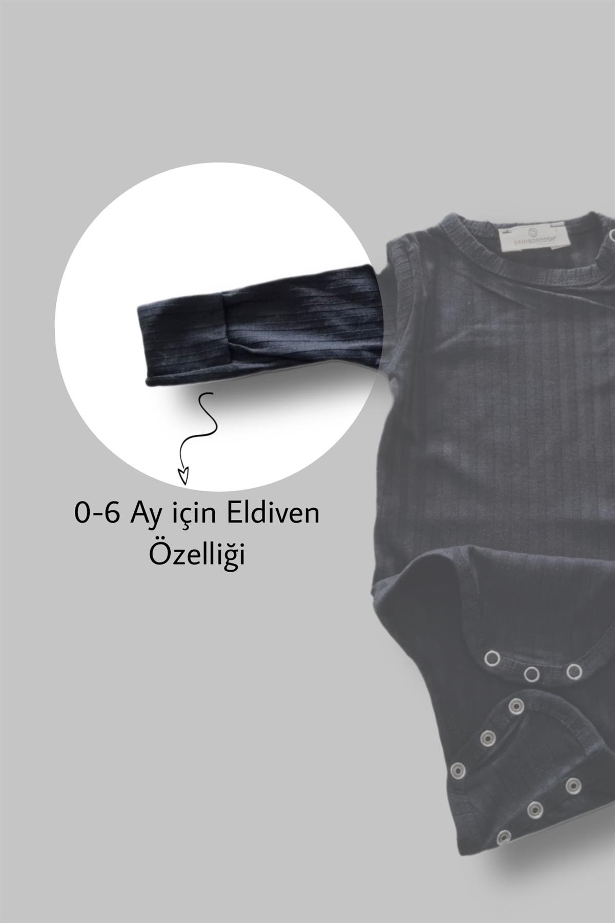 Bebekle Büyüyen Esnek Uzun Kollu Siyah Bebek Zıbın - Çıtçıtlı Body