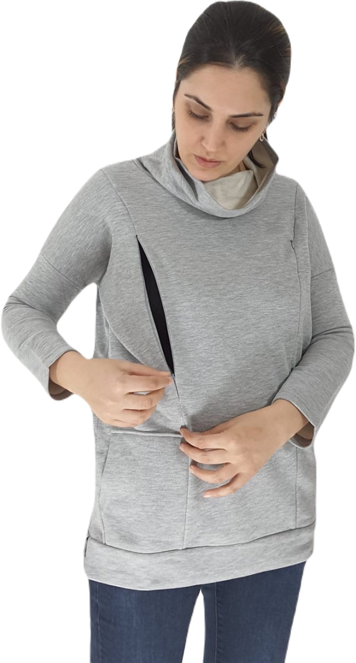 Gri Emzirme Sweatshirt/Gizli Emzirme Sweatshirt