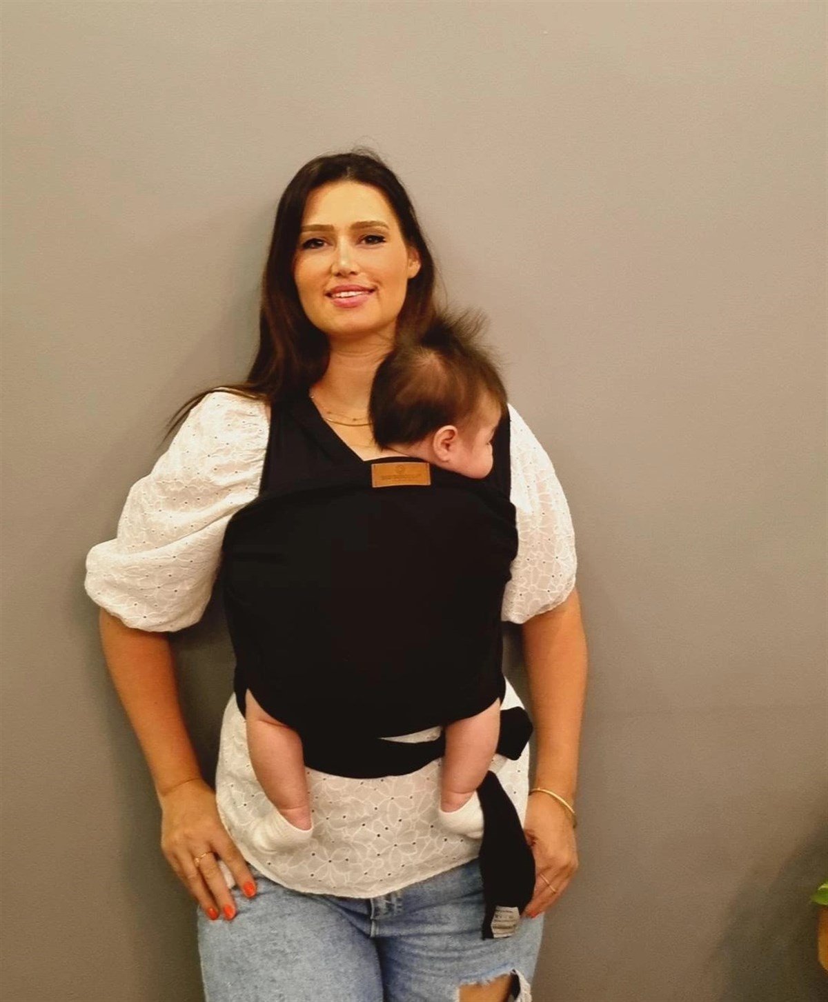 Esnek Sling Siyah- Bebek Taşıma Şalı- %100 Pamuklu Yumuşak Doku -Kese ve Bere Hediyeli