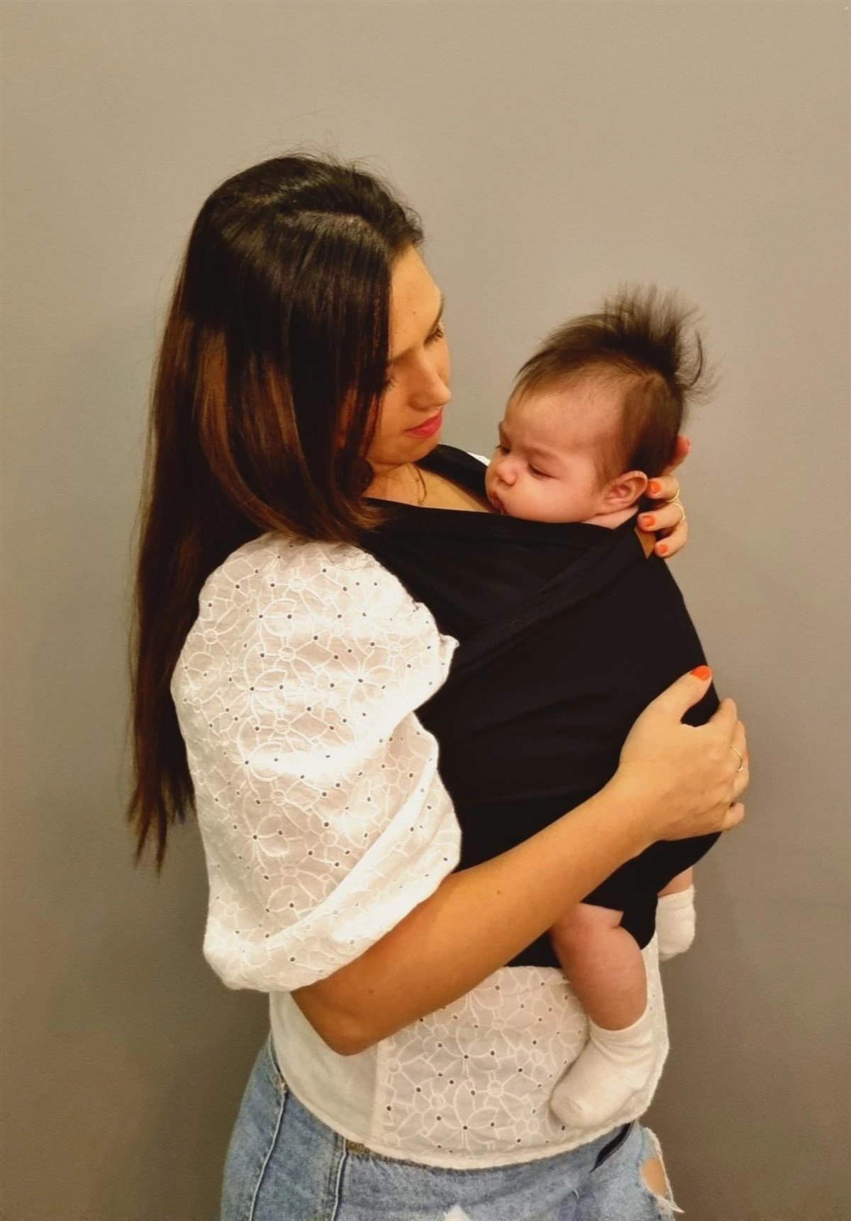 Esnek Sling Siyah- Bebek Taşıma Şalı- %100 Pamuklu Yumuşak Doku -Kese ve Bere Hediyeli
