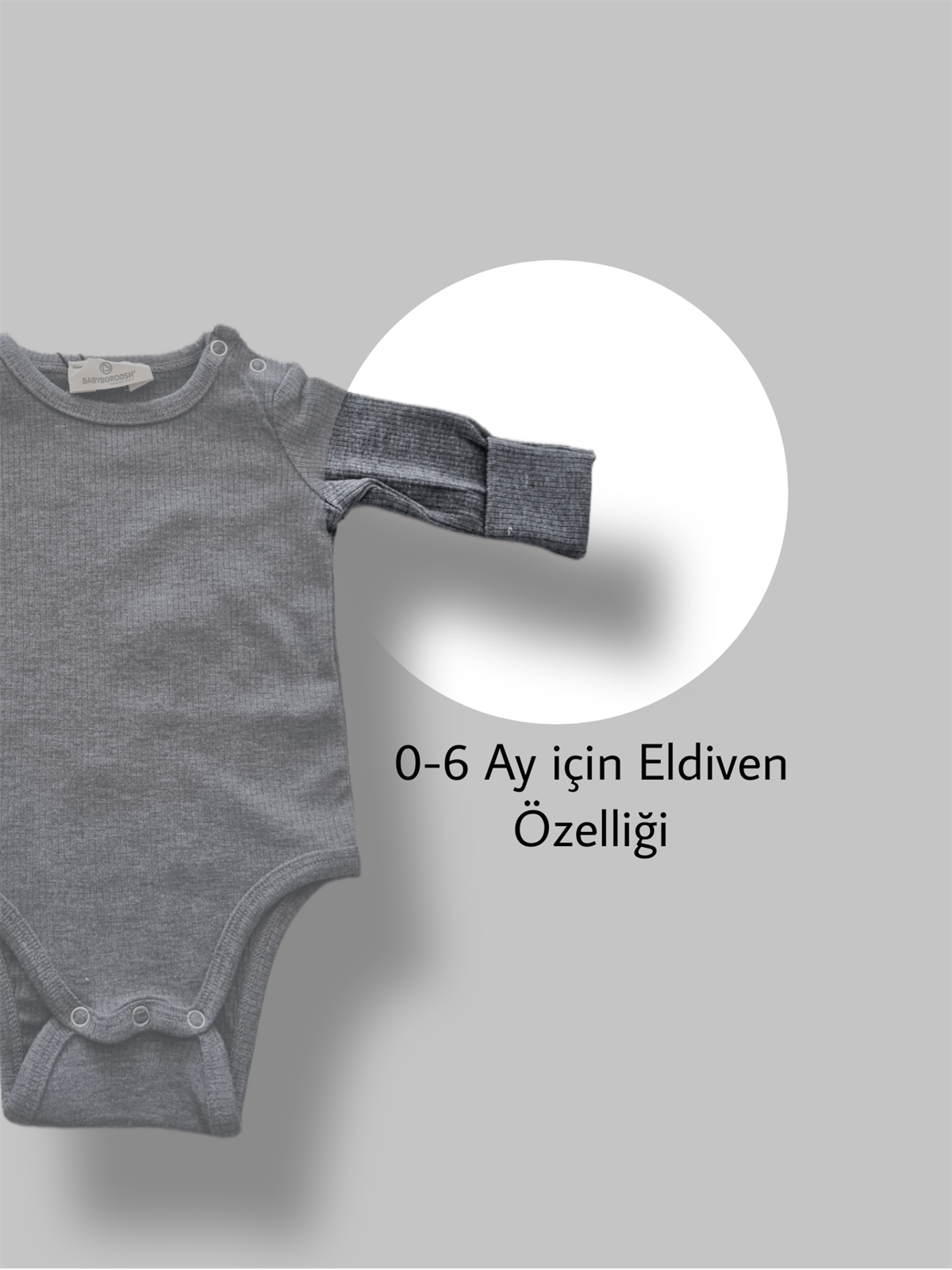 Gri Bebekle Büyüyen Esnek Uzun Kollu Bebek Zıbın - Çıtçıtlı Body