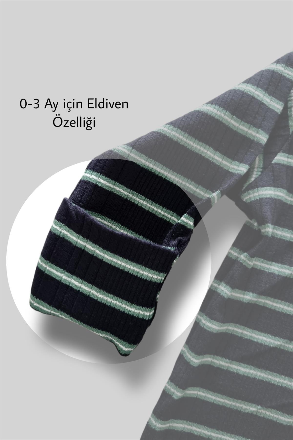 Siyah Çizgili Bebekle Büyüyen Esnek Uzun Kollu Bebek Zıbın - Çıtçıtlı Body