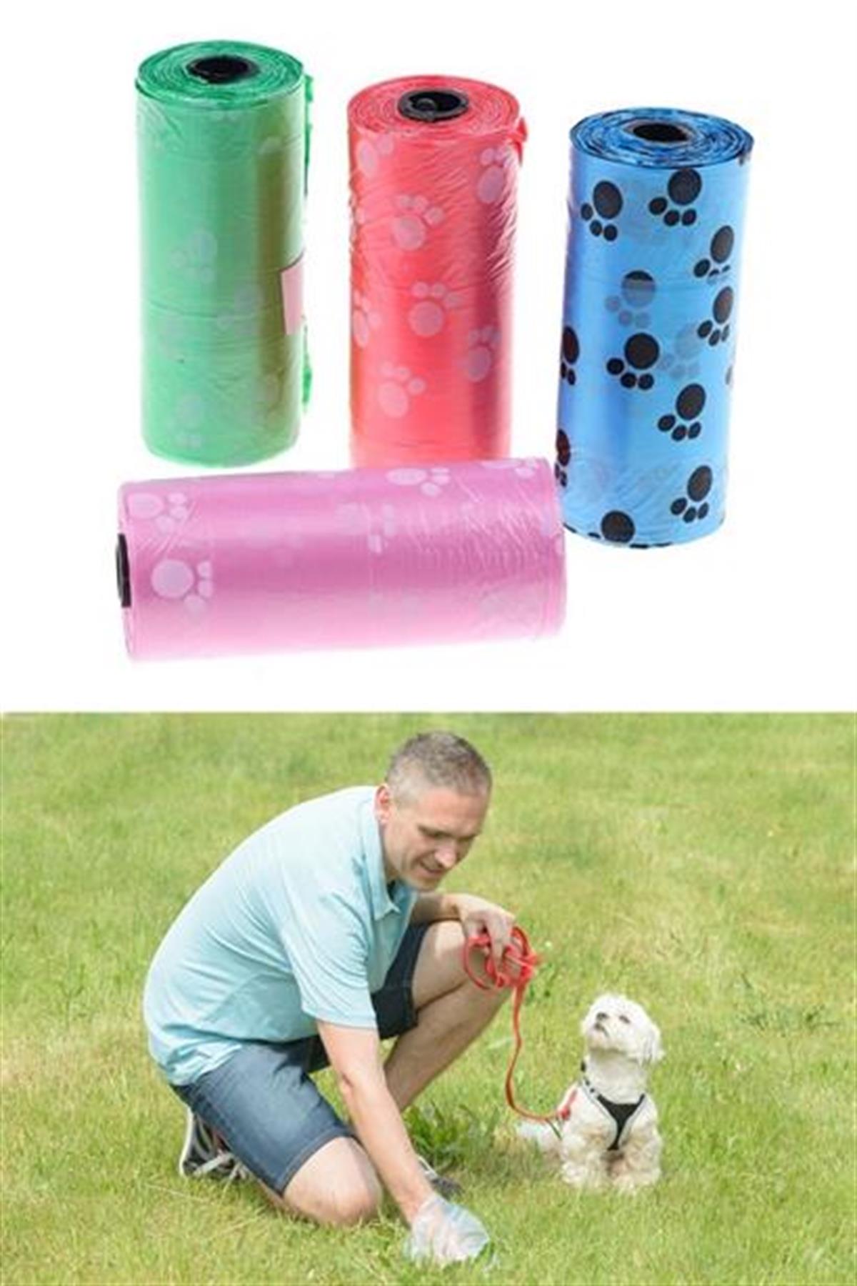 BUFFER® 4lü Evcil Hayvanlar Için Pati Desenli Kedi Köpek Kaka Poşeti Torbası