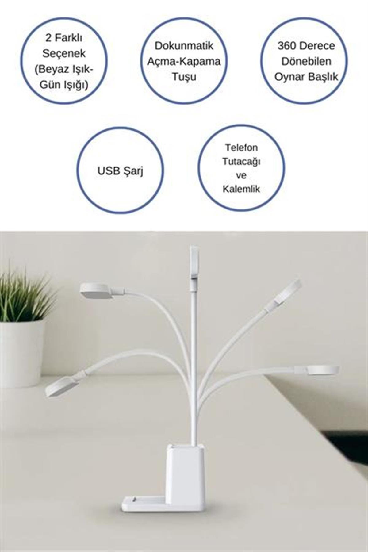 BUFFER® Kalemlikli USBli Dokunmatik 3 Kademeli 360 Derece Özel Göz Korumalı led Lityum Masa Lambası