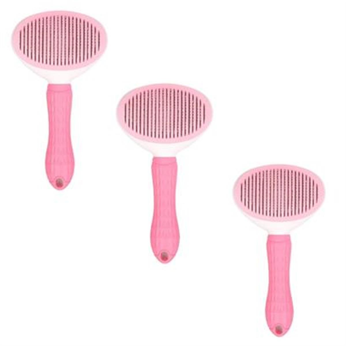 BUFFER® Kedi Köpek Tüy Toplayıcı Kendini Temizleyebilen Ergonomik Saplı Evcil Hayvan Tarağı Pembe