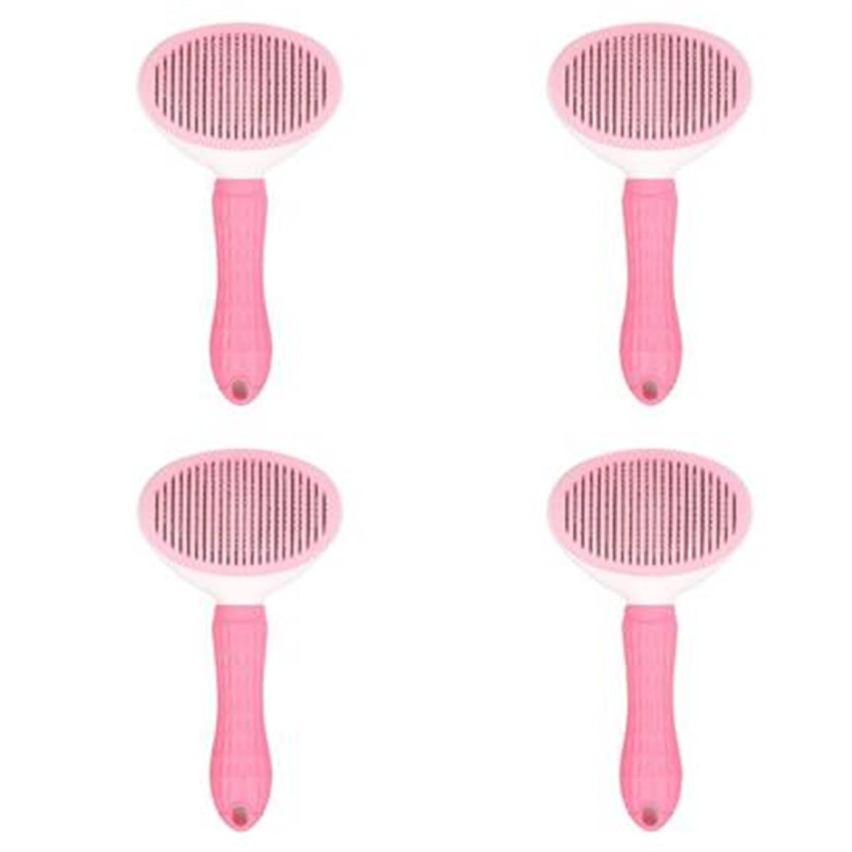 BUFFER® Kedi Köpek Tüy Toplayıcı Kendini Temizleyebilen Ergonomik Saplı Evcil Hayvan Tarağı Pembe