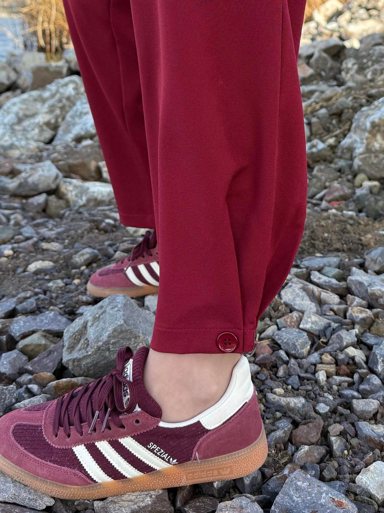 Bordo Paça Detaylı Pantolon