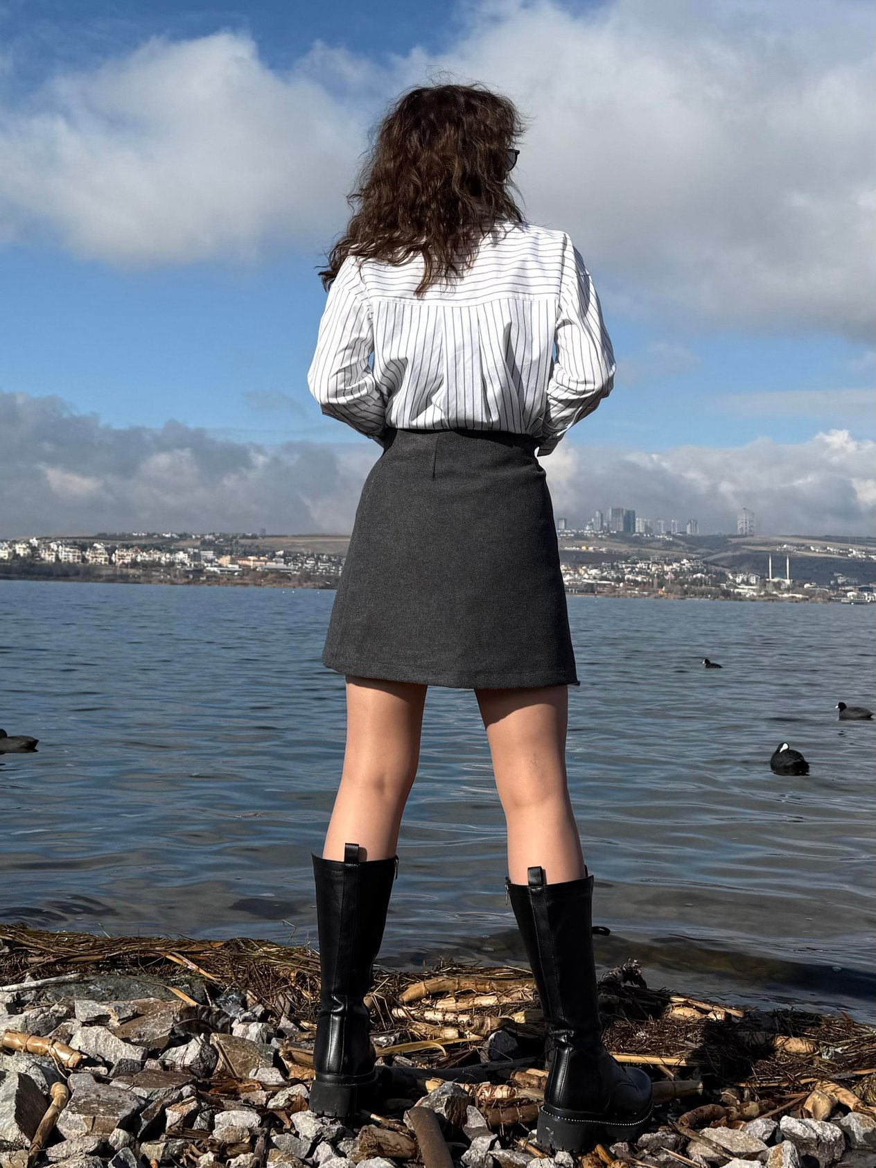 Gri Anvelop Kaşe Mini Etek