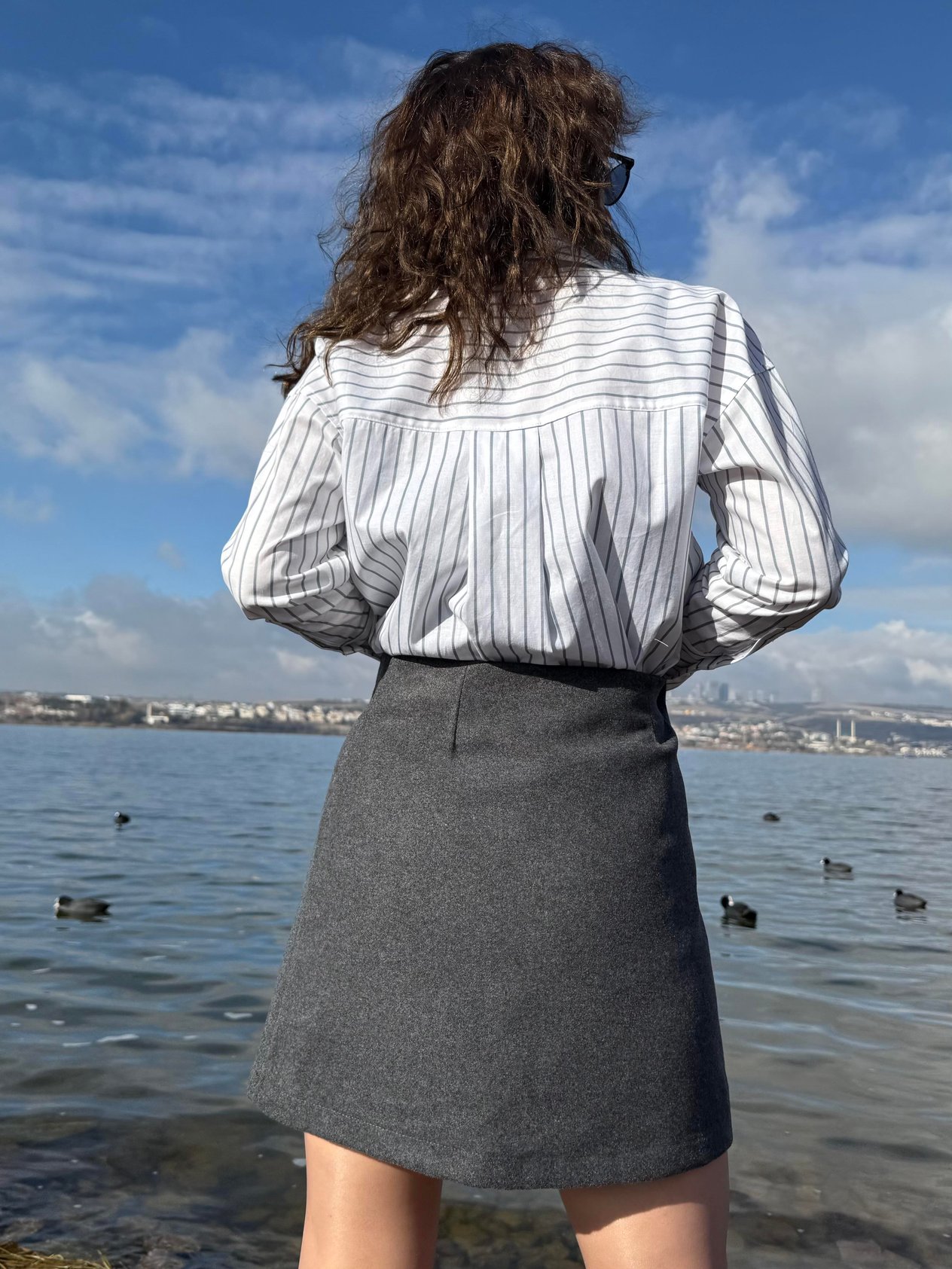 Gri Anvelop Kaşe Mini Etek