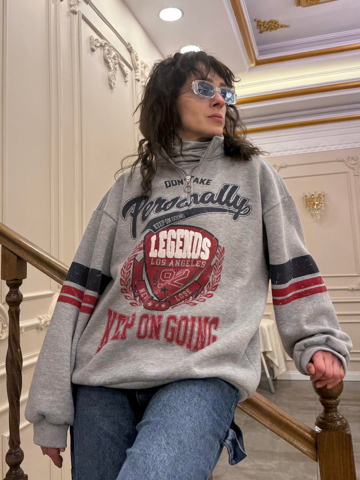 Gri Unisex Kol ve Ön Baskılı Şardonlu Sweat