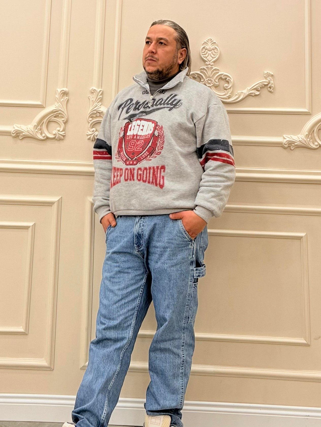 Gri Unisex Kol ve Ön Baskılı Şardonlu Sweat