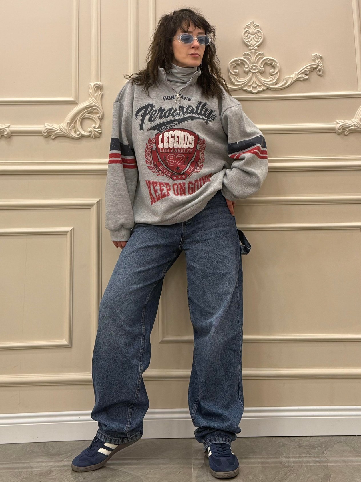 Gri Unisex Kol ve Ön Baskılı Şardonlu Sweat
