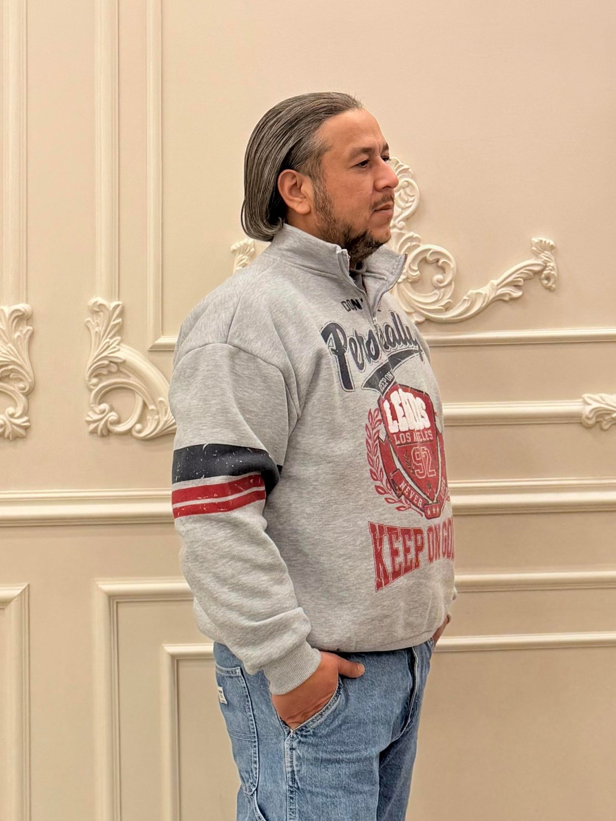 Gri Unisex Kol ve Ön Baskılı Şardonlu Sweat