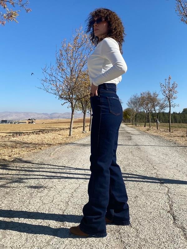 LACİVERT YÜKSEK BEL İSPANYOL PAÇA JEAN