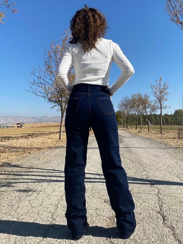 LACİVERT YÜKSEK BEL İSPANYOL PAÇA JEAN