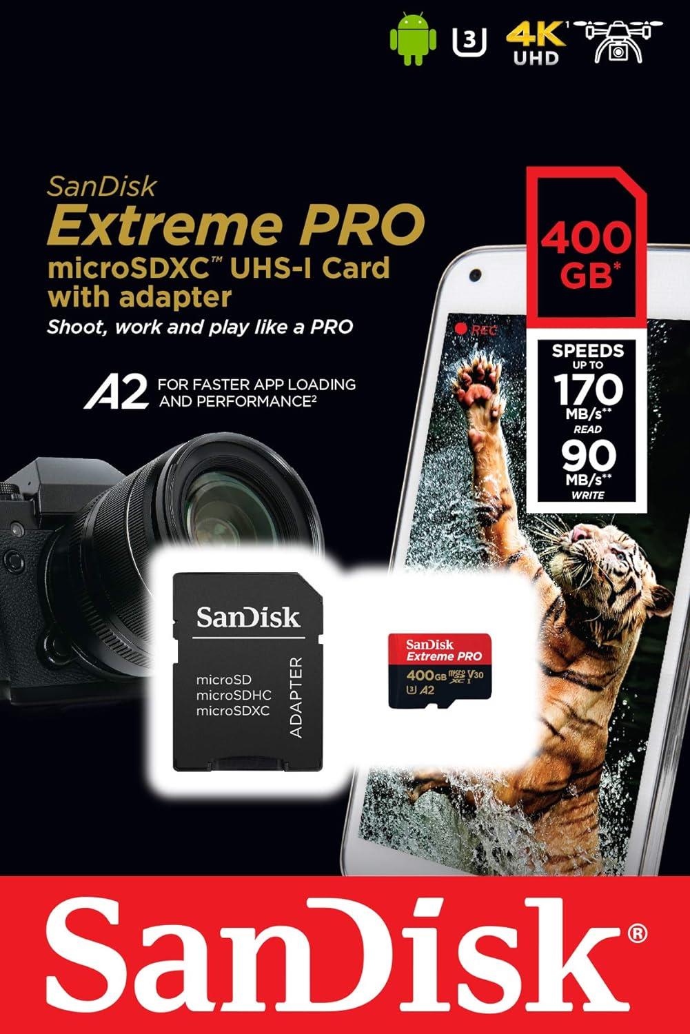 SanDisk Extreme Pro 400GB Micro SDXC UHS-I U3 A2 V30 Hafıza Kartı SDSQXCZ-400G-GN6MA