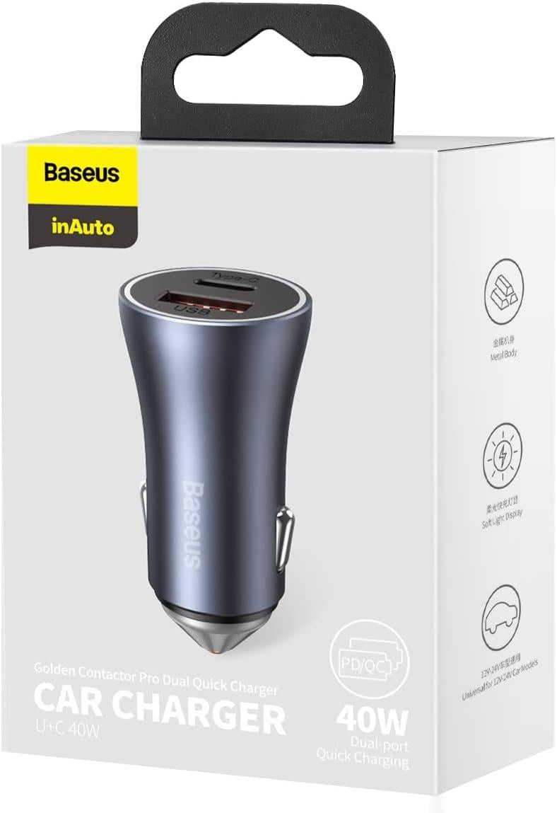 Baseus Golden Connector Pro U+C 40W Araç Şarjı-Koyu Gri