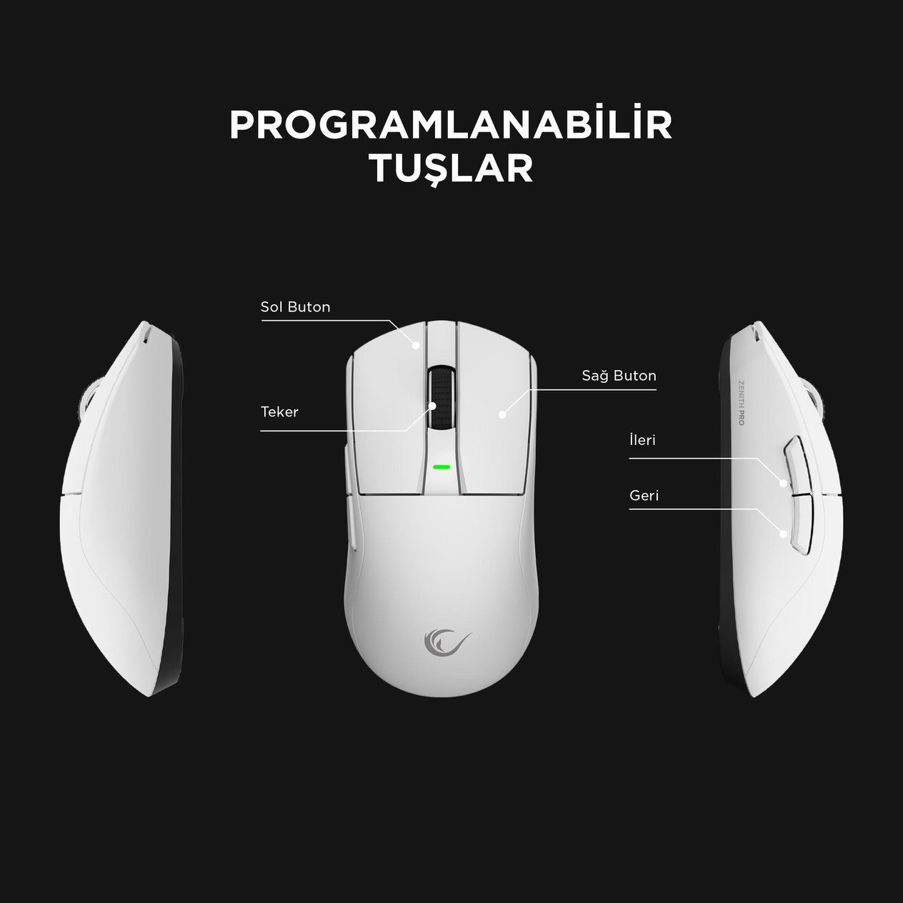 Rampage ZENITH PRO 4K 26000 DPİ Kablosuz Beyaz Gaming Mouse