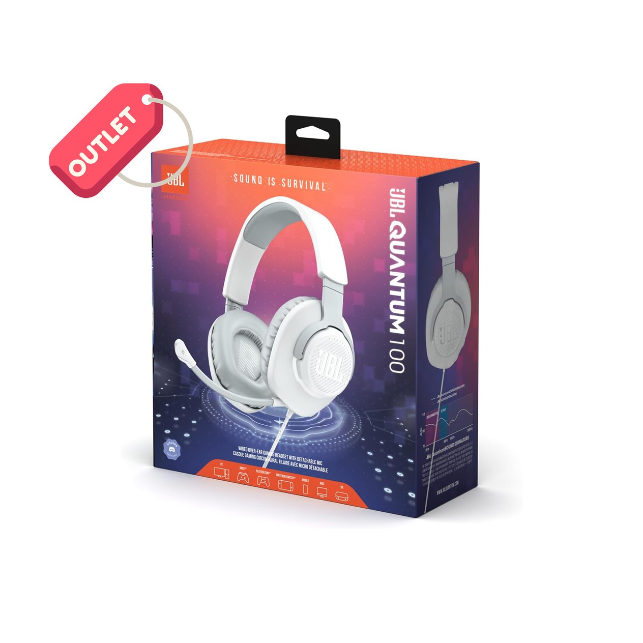 OUTLET JBL Quantum 100 Gaming Kulaklık Kablolu - Beyaz