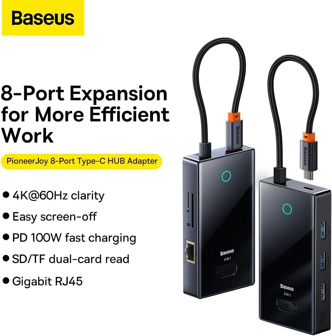 Baseus PioneerJoy 8 in 1 Type-C Hub Adaptör-Gri