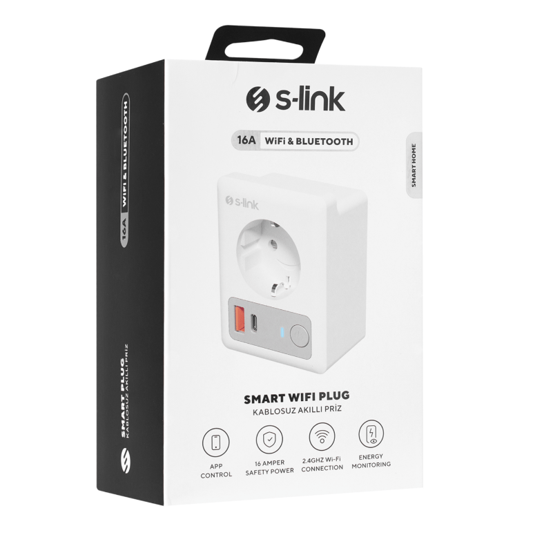 S-link SL-13 MASTERPOWER 16A Akım Korumalı Akıllı Priz WIFI&BT TUYA Destekli