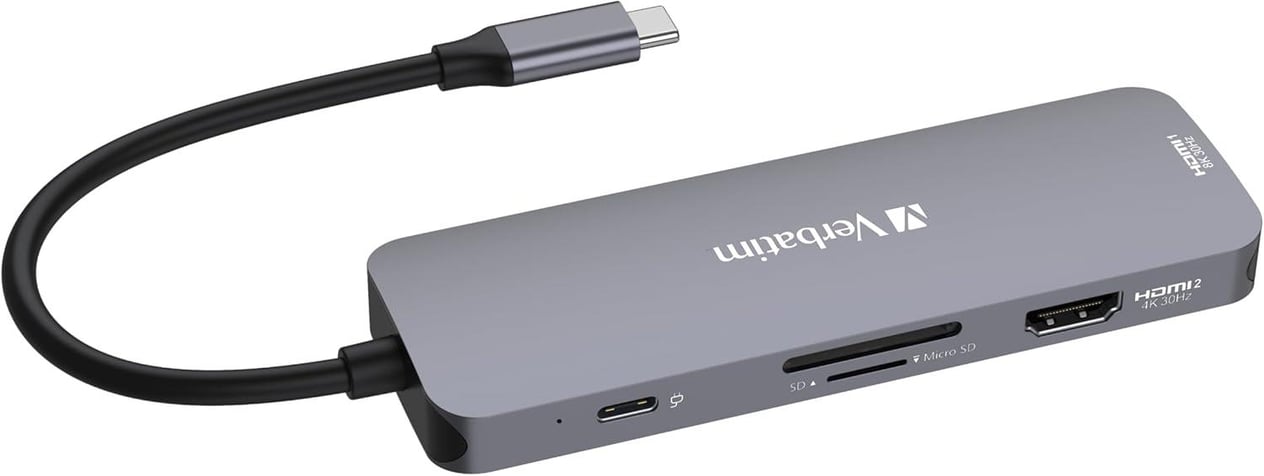 Verbatim USB-C Pro Multiport Hub 8'i 1 arada, çoklu bağlantı noktalı adaptör