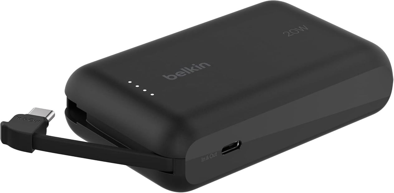 Belkin BoostCharge Powerbank, Entegre Type-C Kablolu 10K PD 20W, Siyah