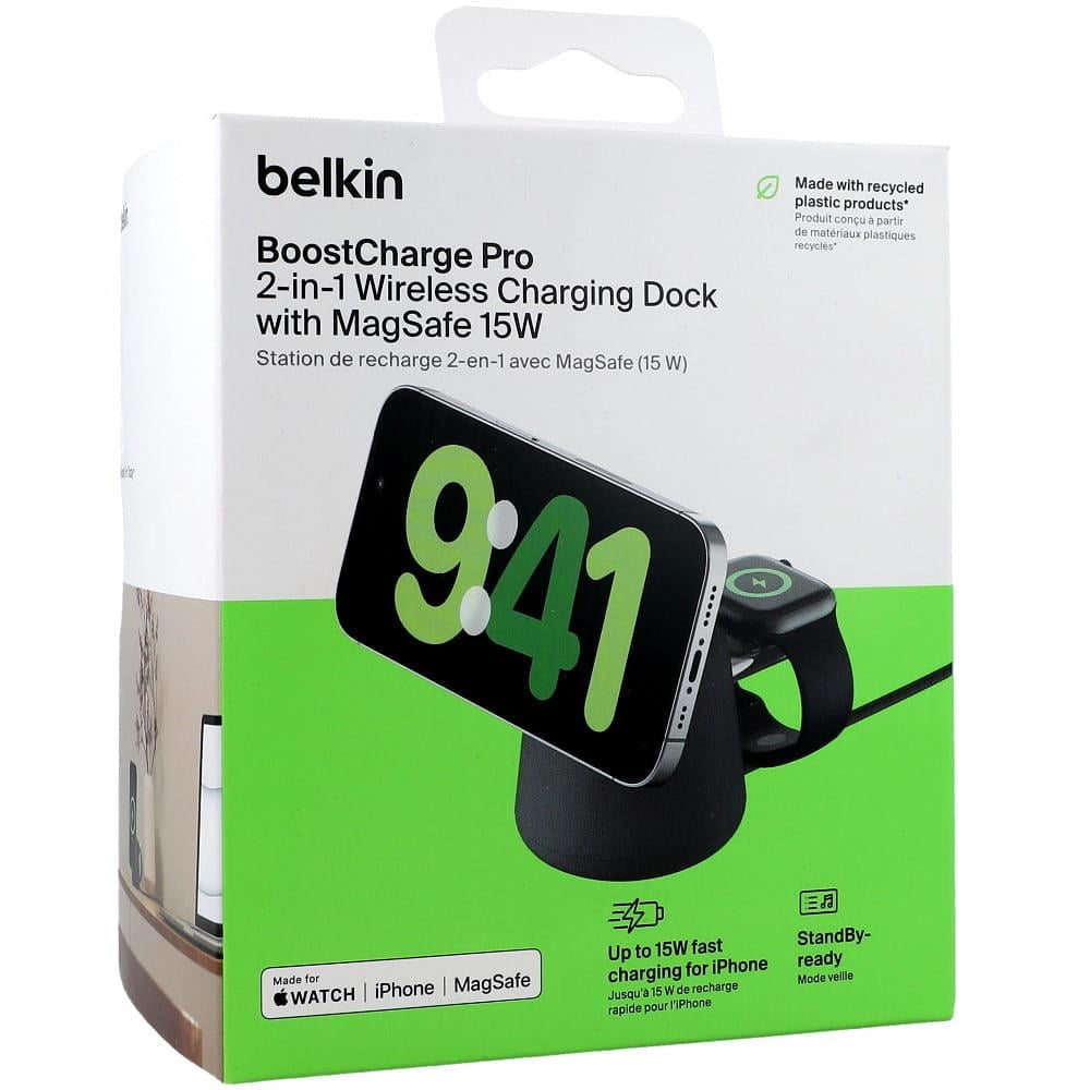 Belkin BoostCharge Pro Kablosuz 2'si 1 arada MagSafe (15 W) Şarj İstasyonu - Siyah