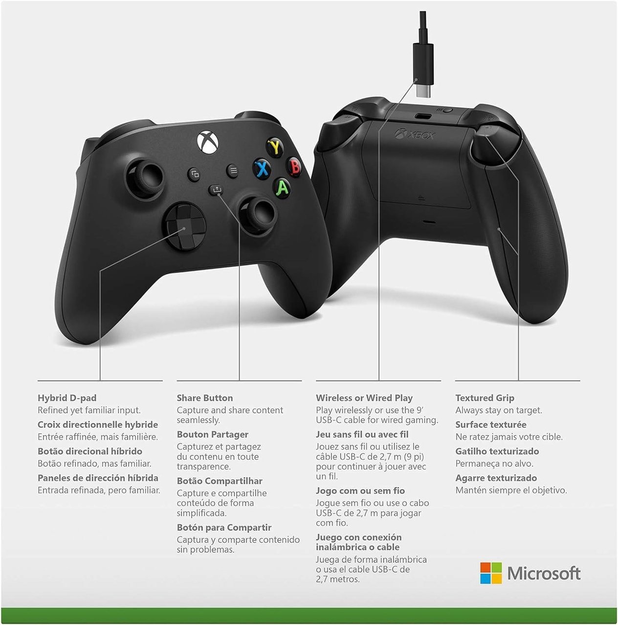 Microsoft XBOX Wireless Controller Siyah + Type-C Kablo - (1V8-00002)
