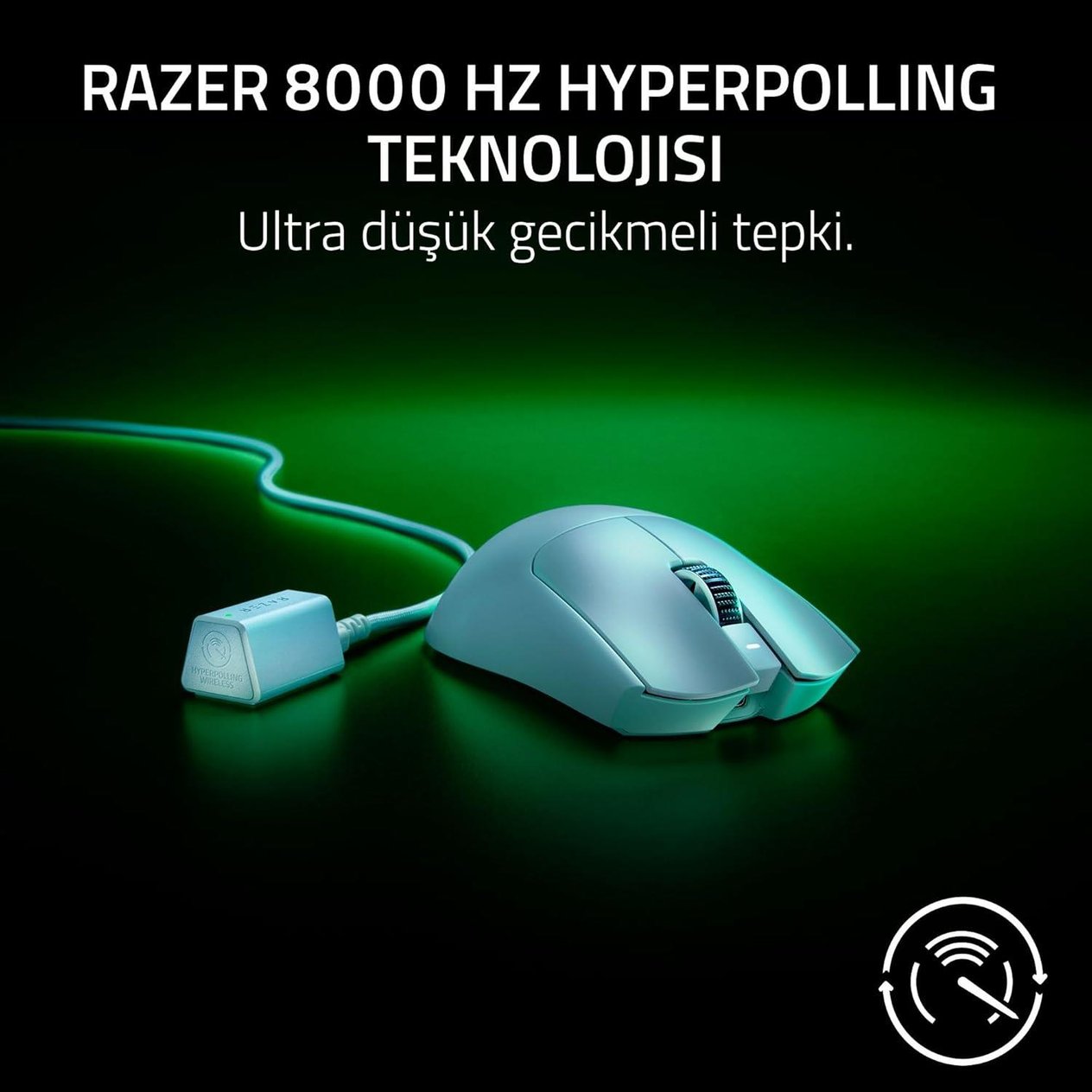 OUTLET Razer Viper V3 Pro - Ultralight Kablosuz Espor Oyun Mouse'u (8K Hz HyperPolling, 55g hafif tasarım, Focus Pro Sensör 35K DPI, HyperSpeed Kablosuz, 95 saat pil ömrü) Beyaz