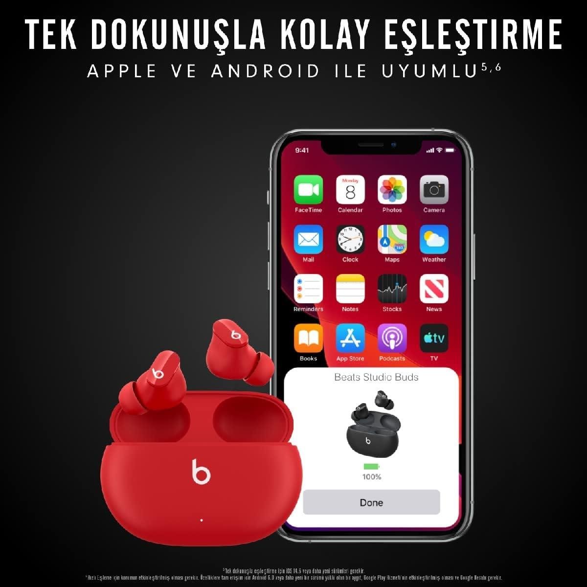 Beats Studio Buds, Gürültü Önleme Özellikli Gerçek Kablosuz Kulak İçi Kulaklık - Kırmızı