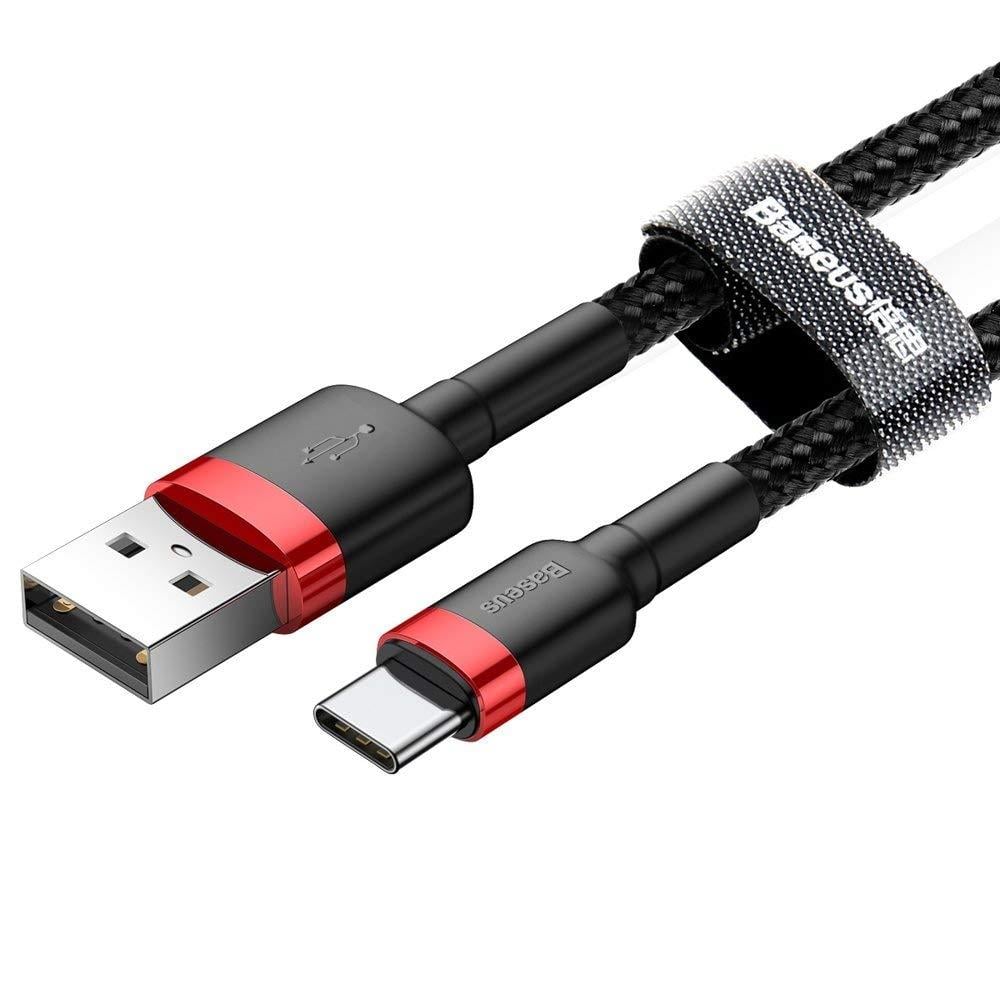 Baseus Cafule Hızlı Şarj USB Kablo Type-C 2A 3m Kırmızı+Siyah CATKLF-U91