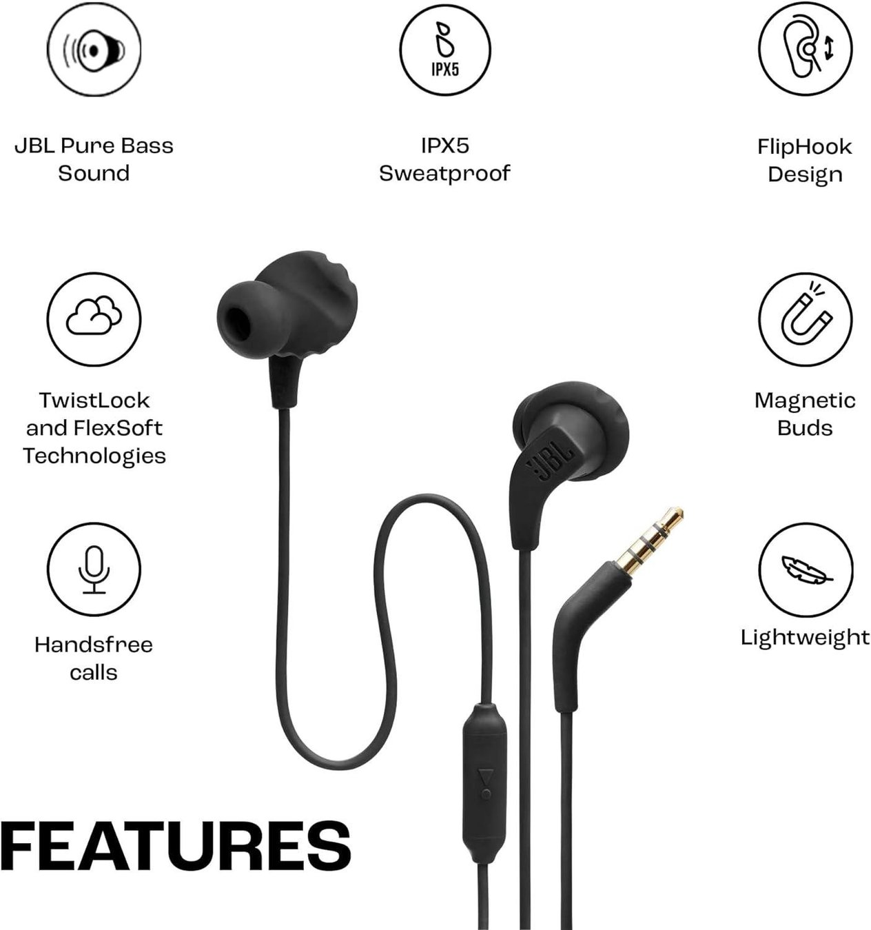 JBL Endurance Run2 Kablolu Kulaklık IE CT - Siyah