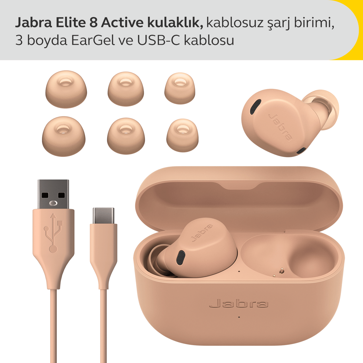 Jabra Elite 8 Active Bluetooth Kulaklık (Toz-Su-Ter Geçirmez) - Karamel