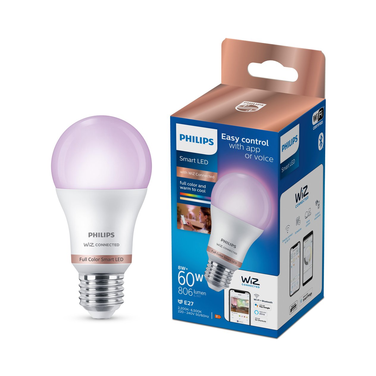 Philips WiZ E27 60W LED Cool white, RGB & warm white A60 Akıllı Ampul