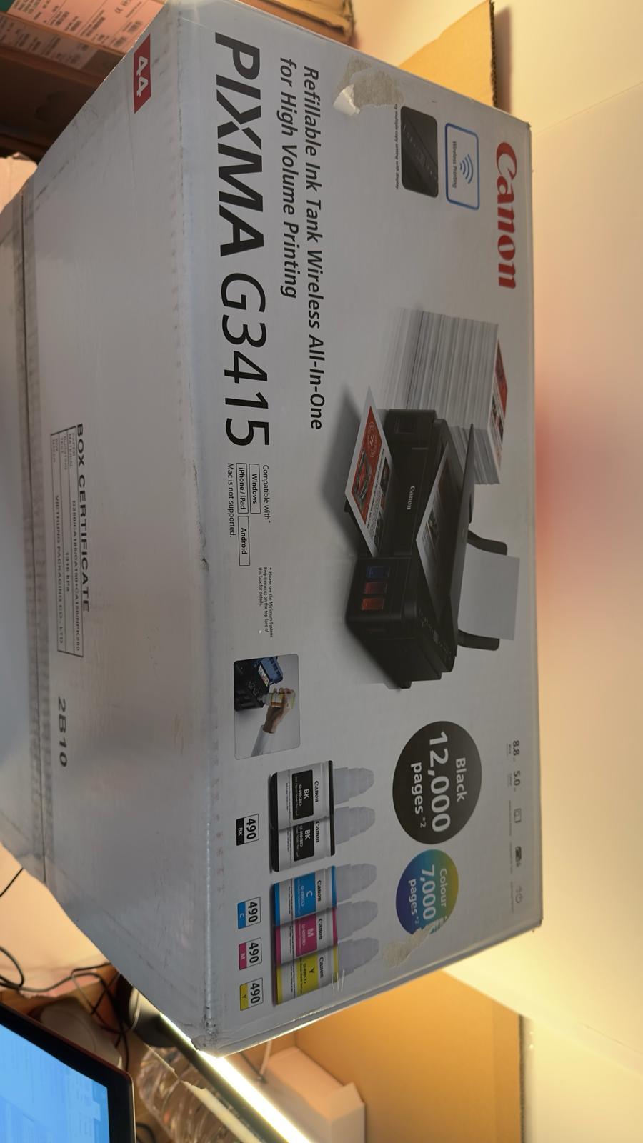 OUTLET Canon Pixma G3415 Wi-Fi Tarayıcı/Fotokopi Renkli Çok Fonksiyonlu Tanklı Mürekkep Yazıcı