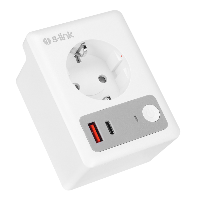 S-link SL-13 MASTERPOWER 16A Akım Korumalı Akıllı Priz WIFI&BT TUYA Destekli