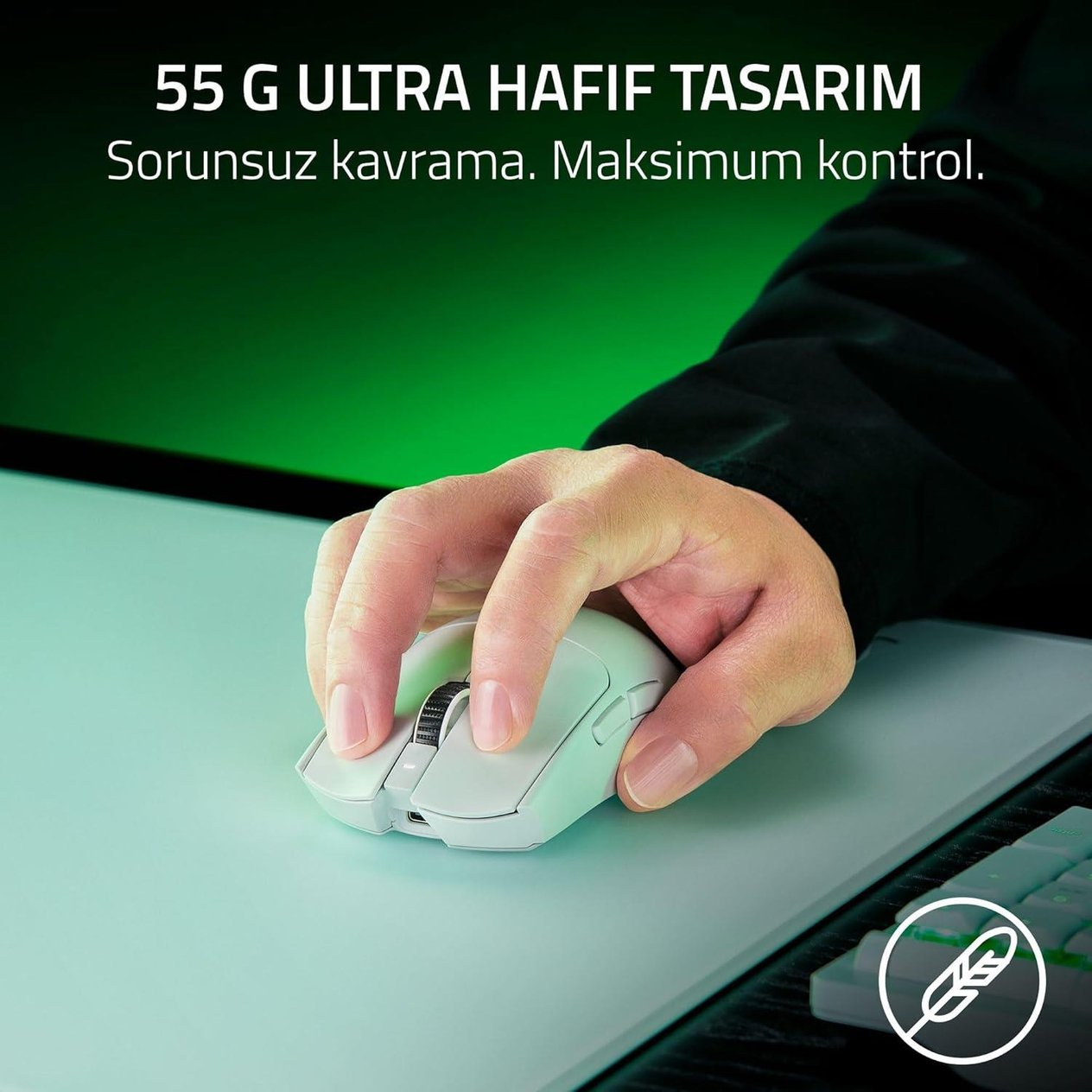 OUTLET Razer Viper V3 Pro - Ultralight Kablosuz Espor Oyun Mouse'u (8K Hz HyperPolling, 55g hafif tasarım, Focus Pro Sensör 35K DPI, HyperSpeed Kablosuz, 95 saat pil ömrü) Beyaz