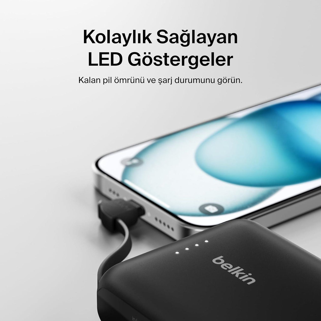 Belkin BoostCharge Powerbank, Entegre Type-C Kablolu 10K PD 20W, Siyah