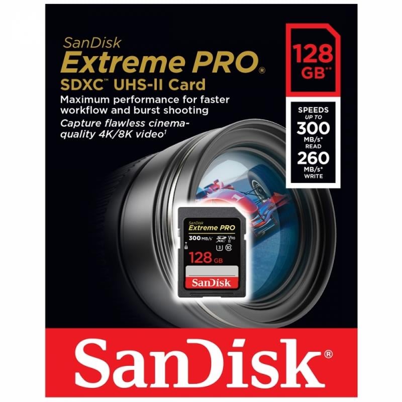 Sandısk 128GB SD Kart 300MB/s Extreme Pro Hafıza Kartı SDSDXDK-128G-GN4IN 