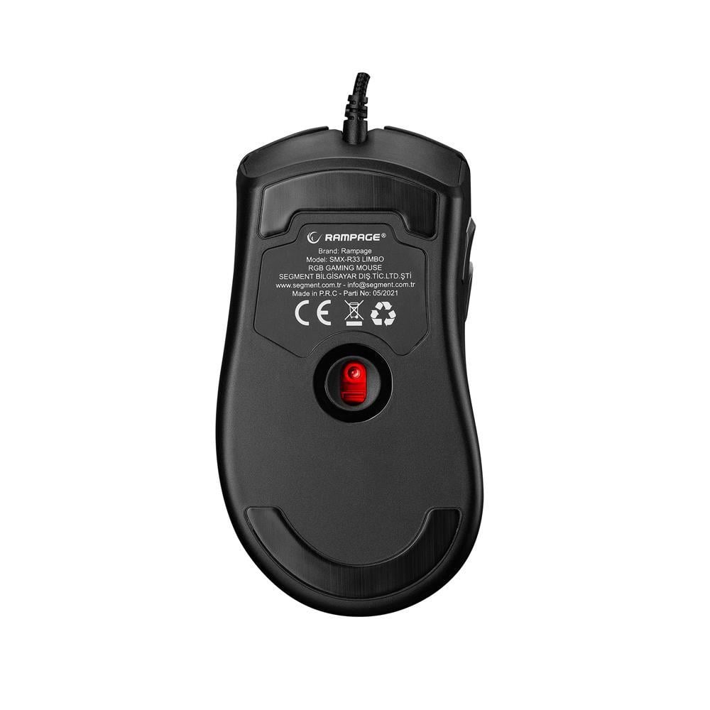 Rampage SMX-R33 LIMBO Makrolu Siyah 6400dpi RGB Ledli Gaming Oyuncu Mouse