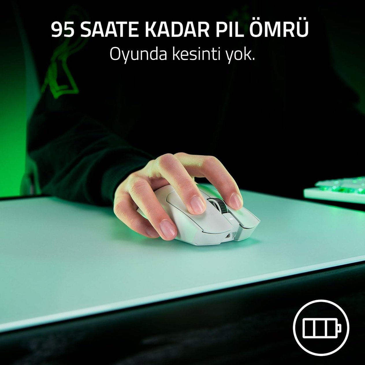 OUTLET Razer Viper V3 Pro - Ultralight Kablosuz Espor Oyun Mouse'u (8K Hz HyperPolling, 55g hafif tasarım, Focus Pro Sensör 35K DPI, HyperSpeed Kablosuz, 95 saat pil ömrü) Beyaz