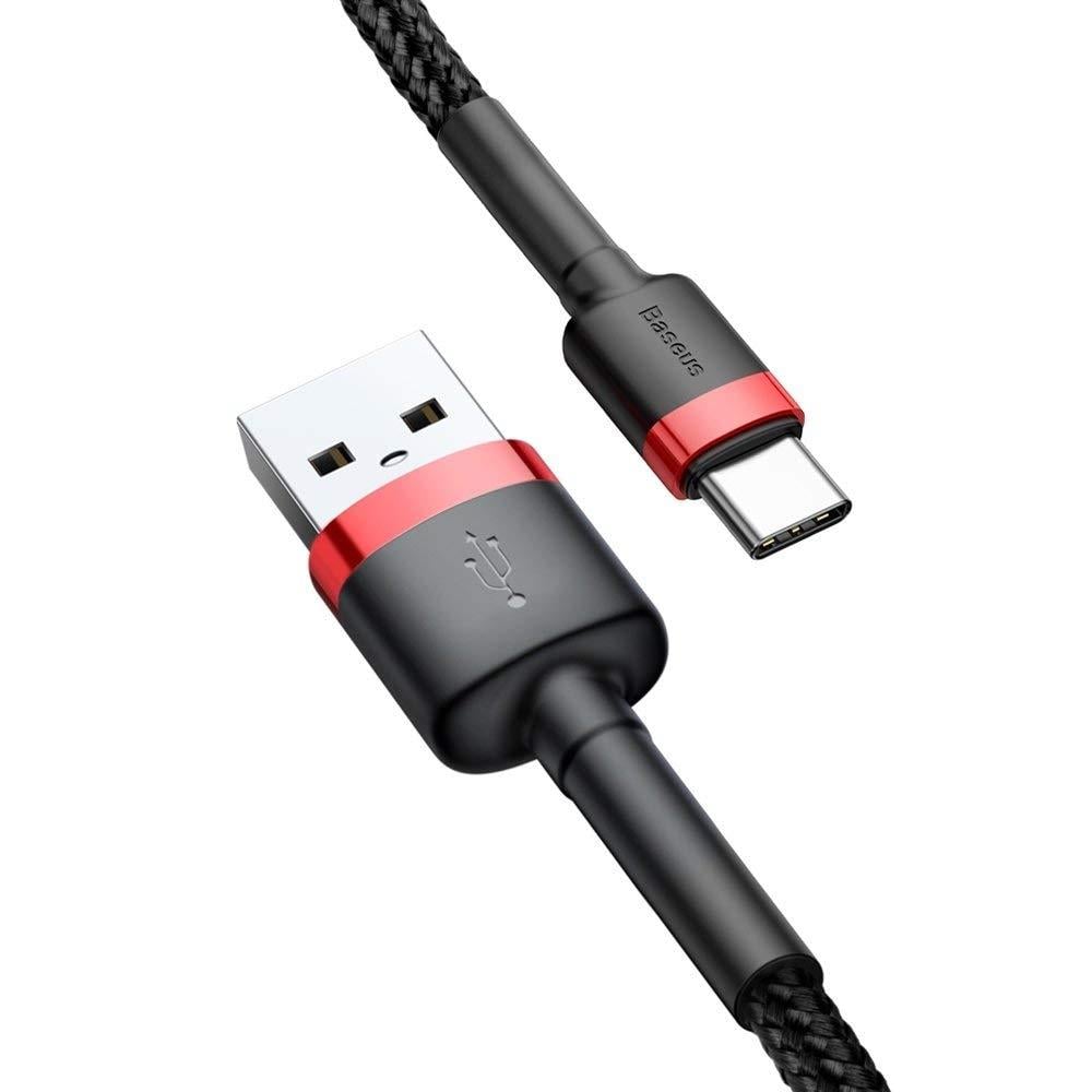 Baseus Cafule Hızlı Şarj USB Kablo Type-C 2A 3m Kırmızı+Siyah CATKLF-U91