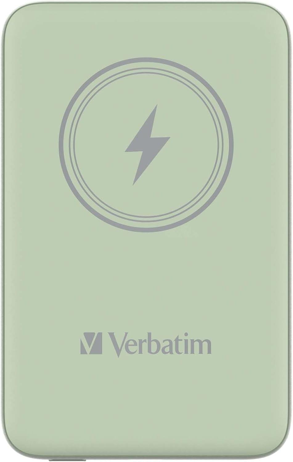 Verbatim Manyetik Power Bank 10000 mAh, Kablosuz Şarj Cihazı 15 W, USB-C ile 20 W PD Yeşil
