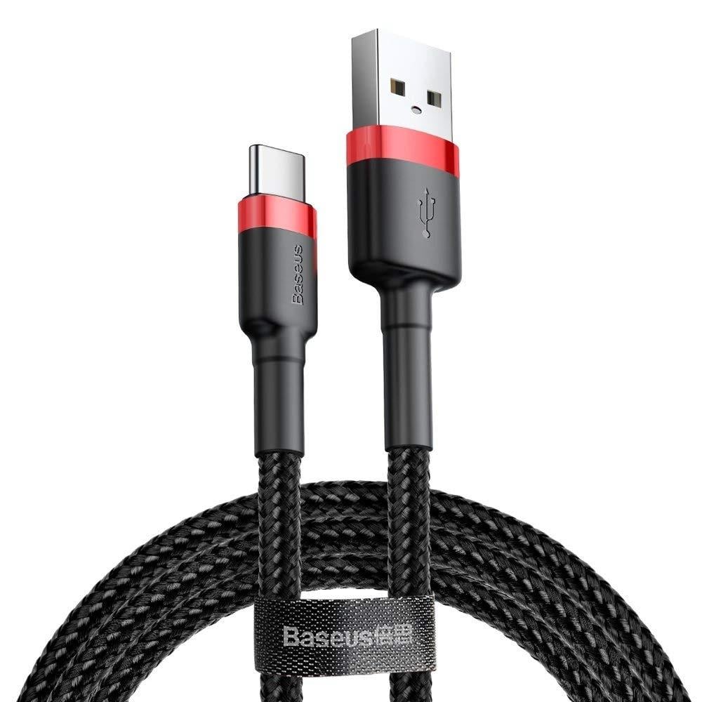 Baseus Cafule Hızlı Şarj USB Kablo Type-C 2A 3m Kırmızı+Siyah CATKLF-U91