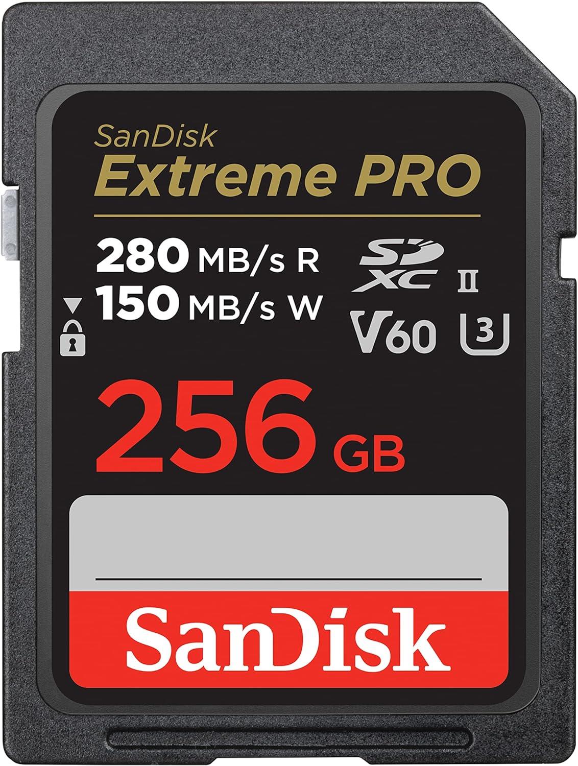 SanDisk Extreme PRO 256GB V60 UHS-II SD cards, 280/150MB/s,V60,C10,UHS-II SDSDXEP-256G-GN4IN