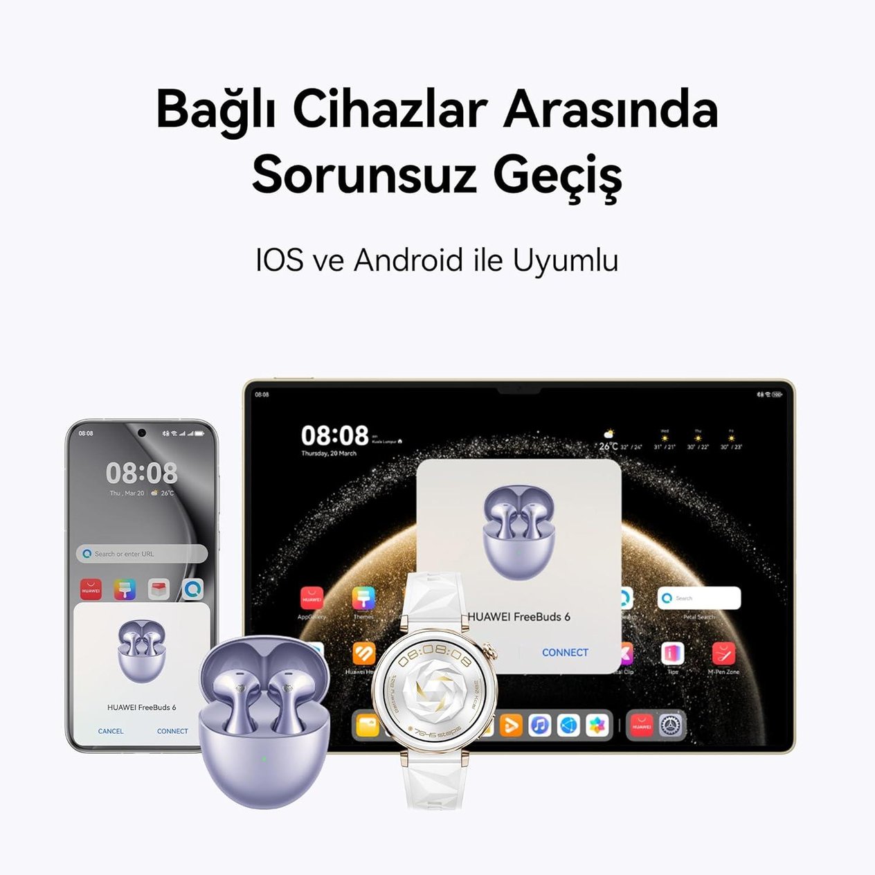 Huawei FreeBuds 6 Bluetooth Kulaklık, Mor