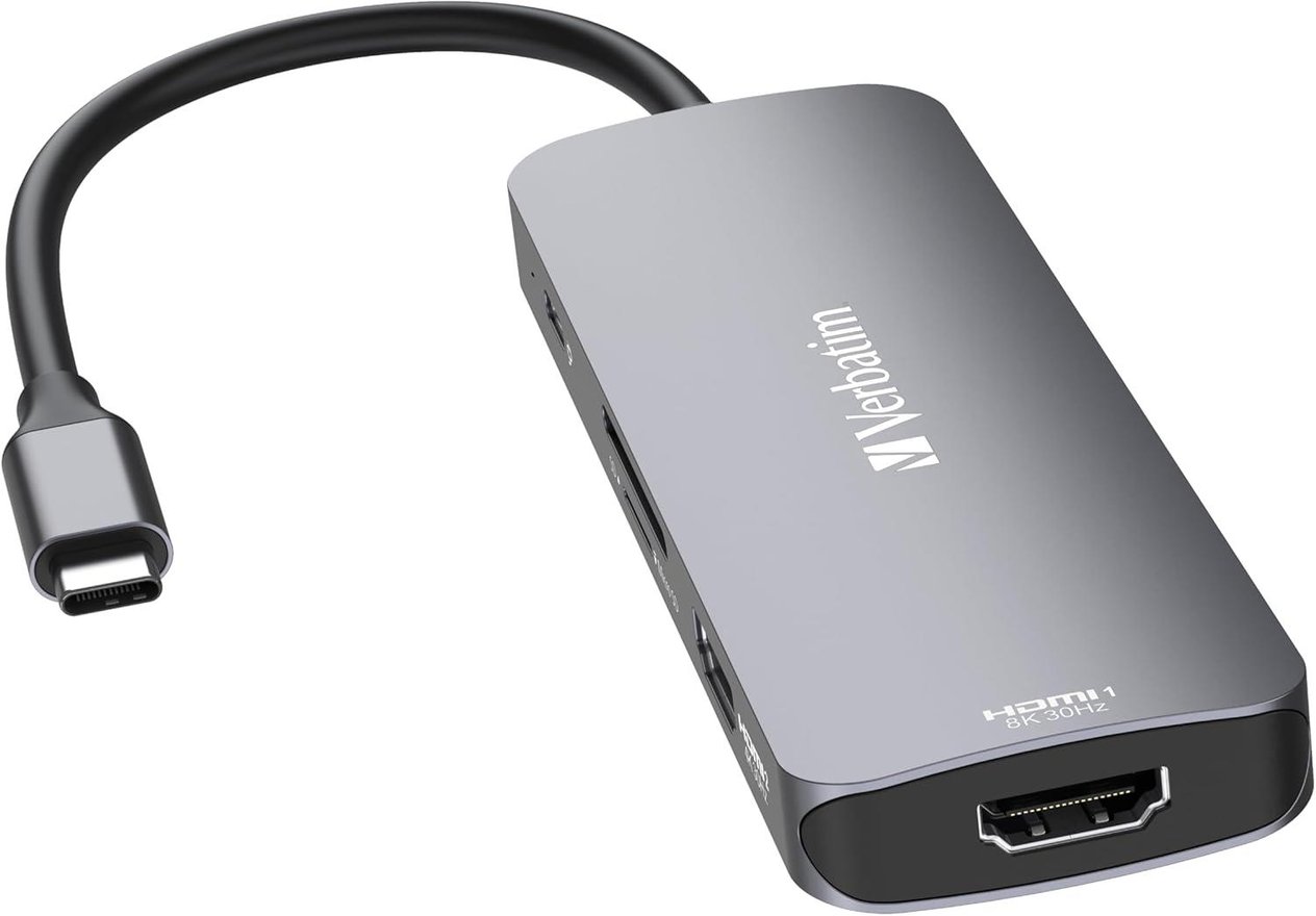 Verbatim USB-C Pro Multiport Hub 8'i 1 arada, çoklu bağlantı noktalı adaptör